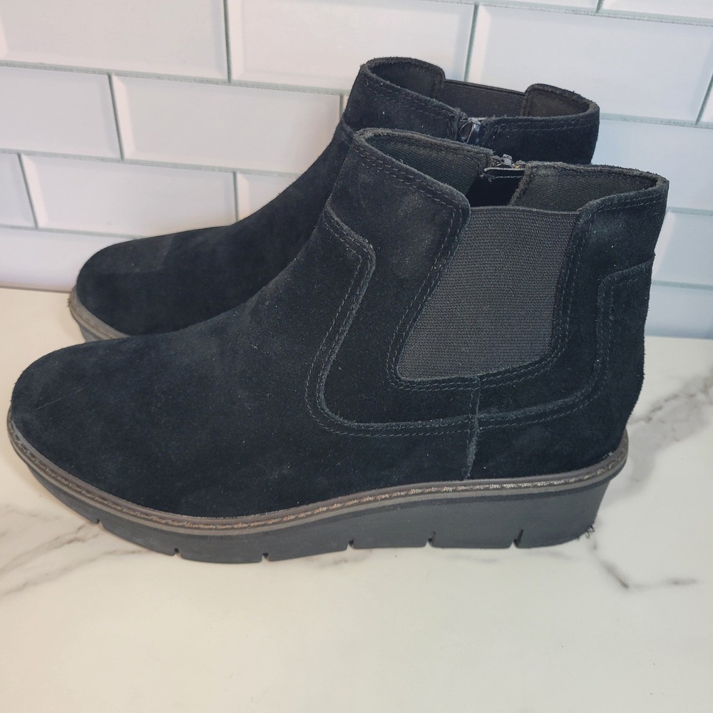 Clarks Airabell Ankle Boots Womens 8.5 M Wedge Zip Suede Black